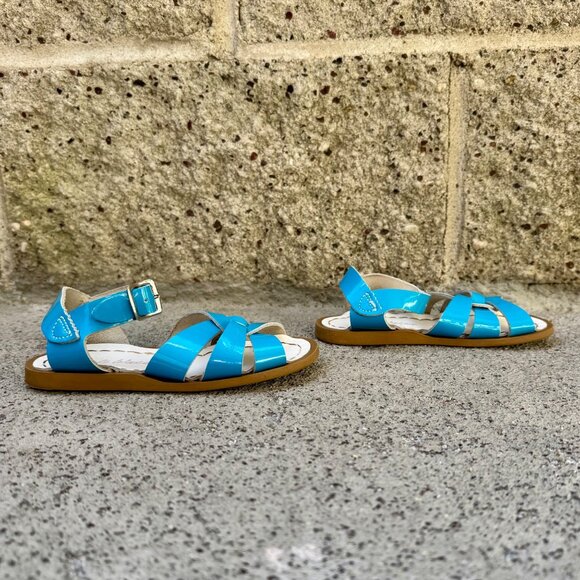 SALTWATER Sandals Original Girls 9 Aqua Blue Patent Leather Salt Water Sandal - Picture 2 of 8